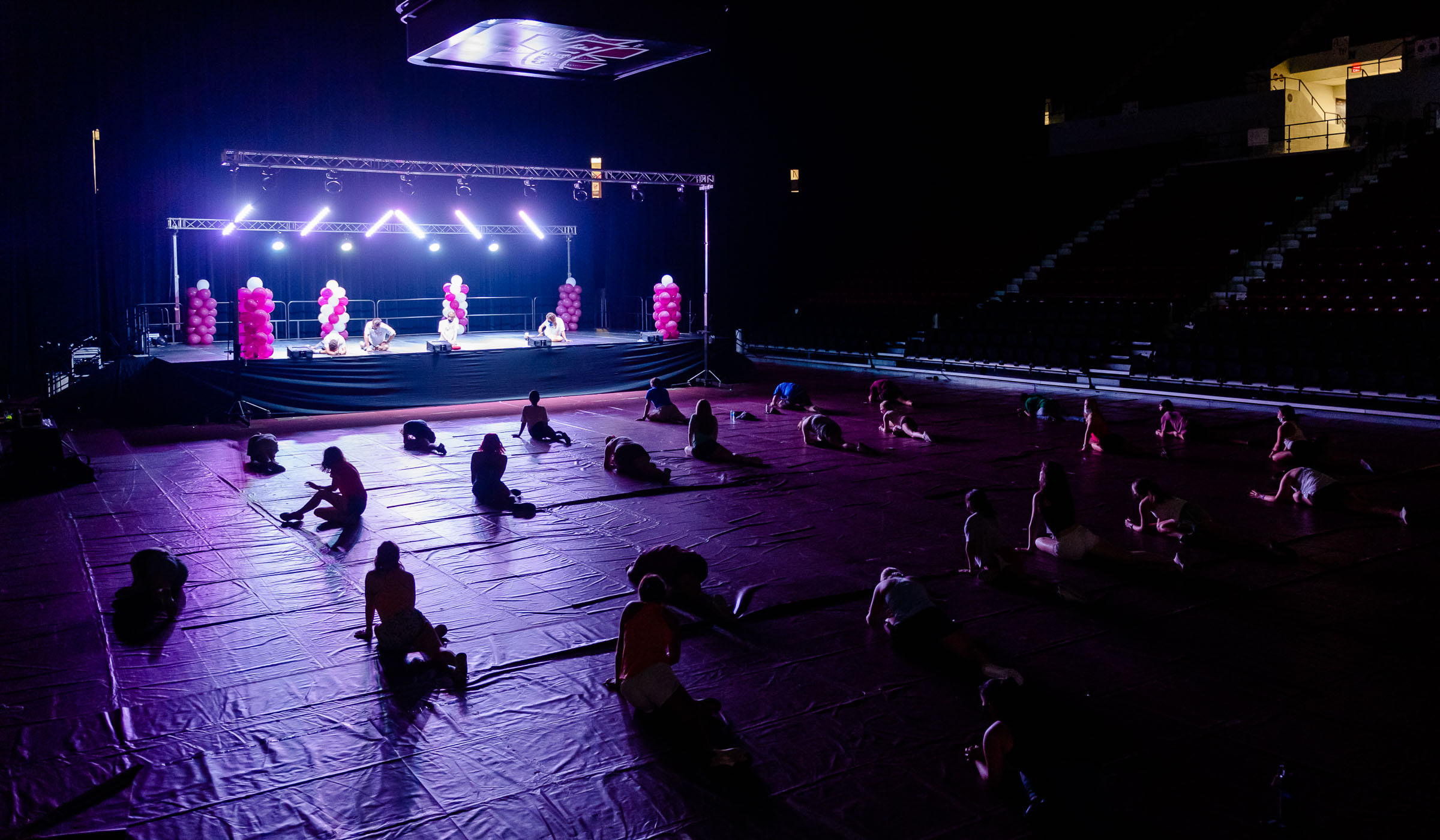 Incoming freshman doing yoga during New Maroon Camp