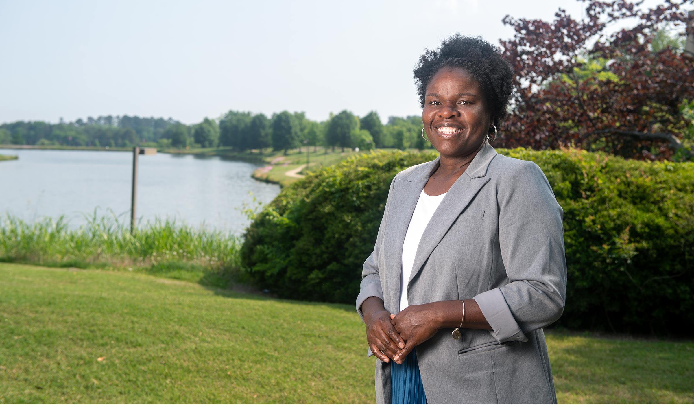 Kenya Cistrunk, pictured in front of MSU&#039;s Chadwick Lake