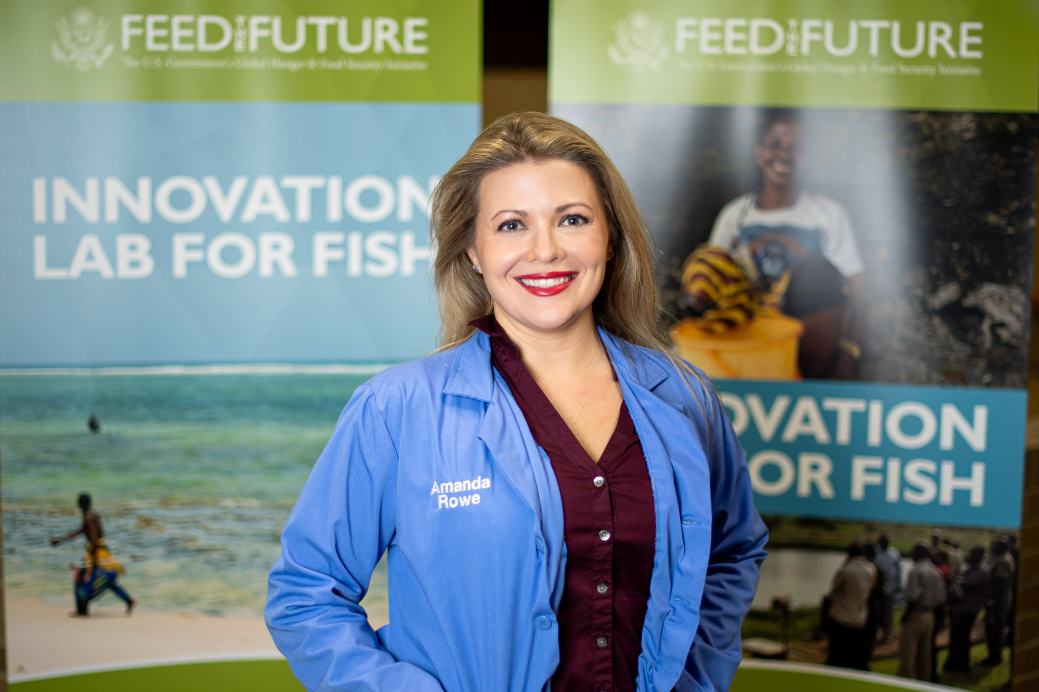 Amanda Rowe, picture outside the Feed the Future Innovation Lab for Fish