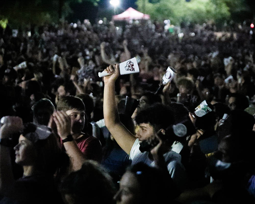 Cowbell Yell to fans back to Davis Wade Stadium Mississippi