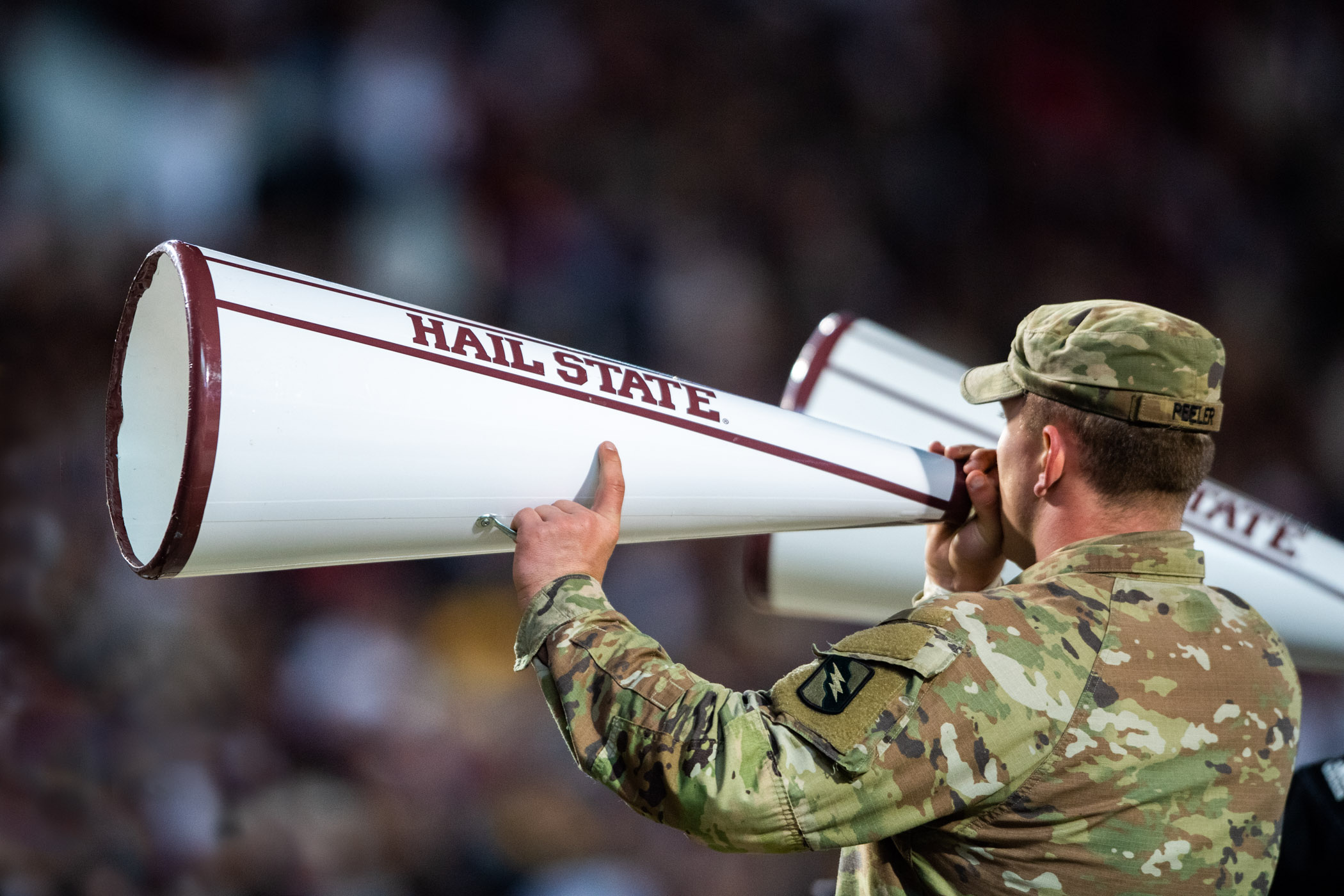 A fellow Bulldog in uniform joins Hail State Spirit on the sidelines of Saturday&#039;s Veteran&#039;s Day game against the Georgia Bulldogs. The &quot;dawg fight&quot; of the year recognized spectating servicemen and women for their contributions in defending our country and honored their many sacrifices. 