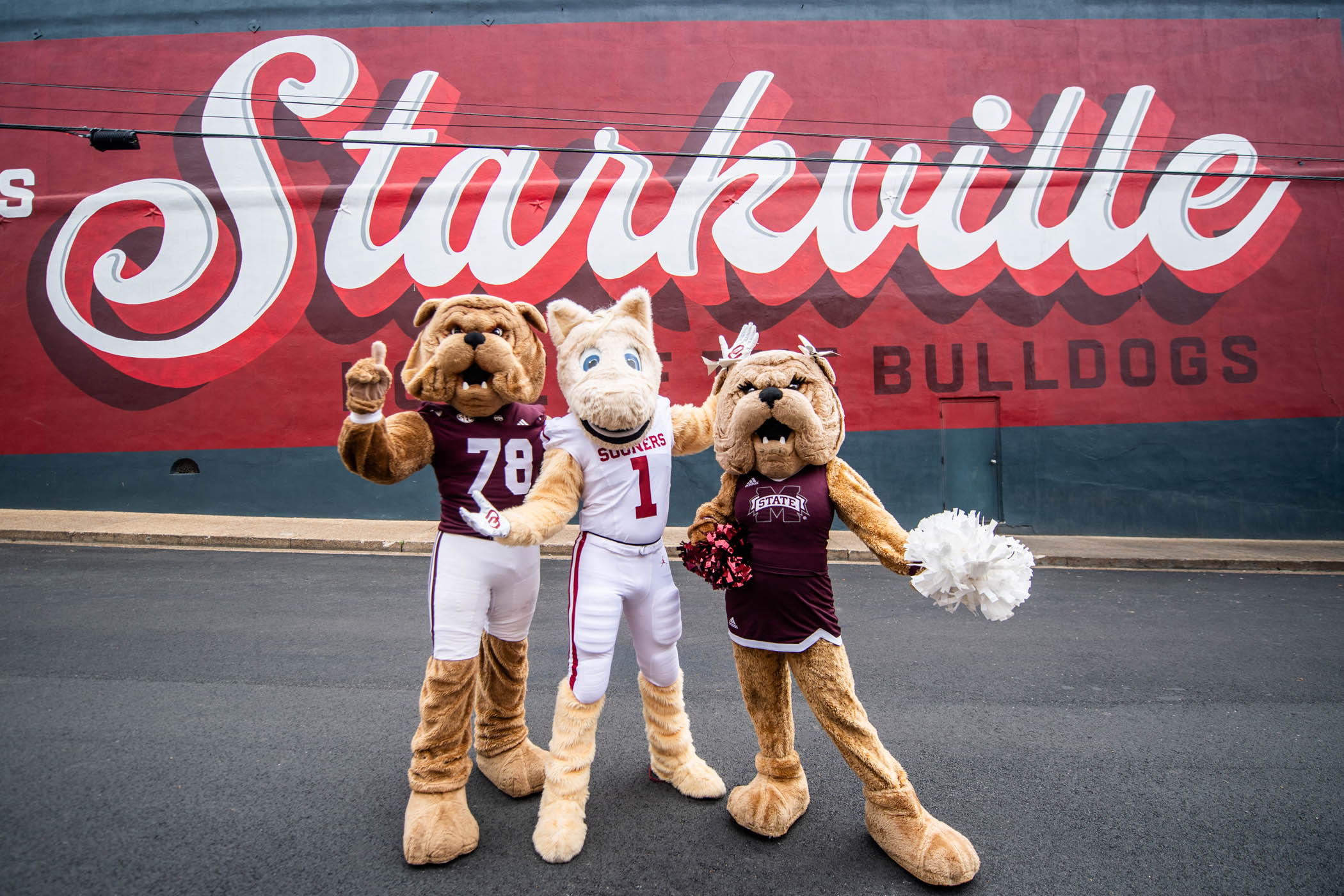 MSU mascots &quot;Bully&quot; and &quot;Belle&quot; with OU mascot, &quot;Boomer&quot;