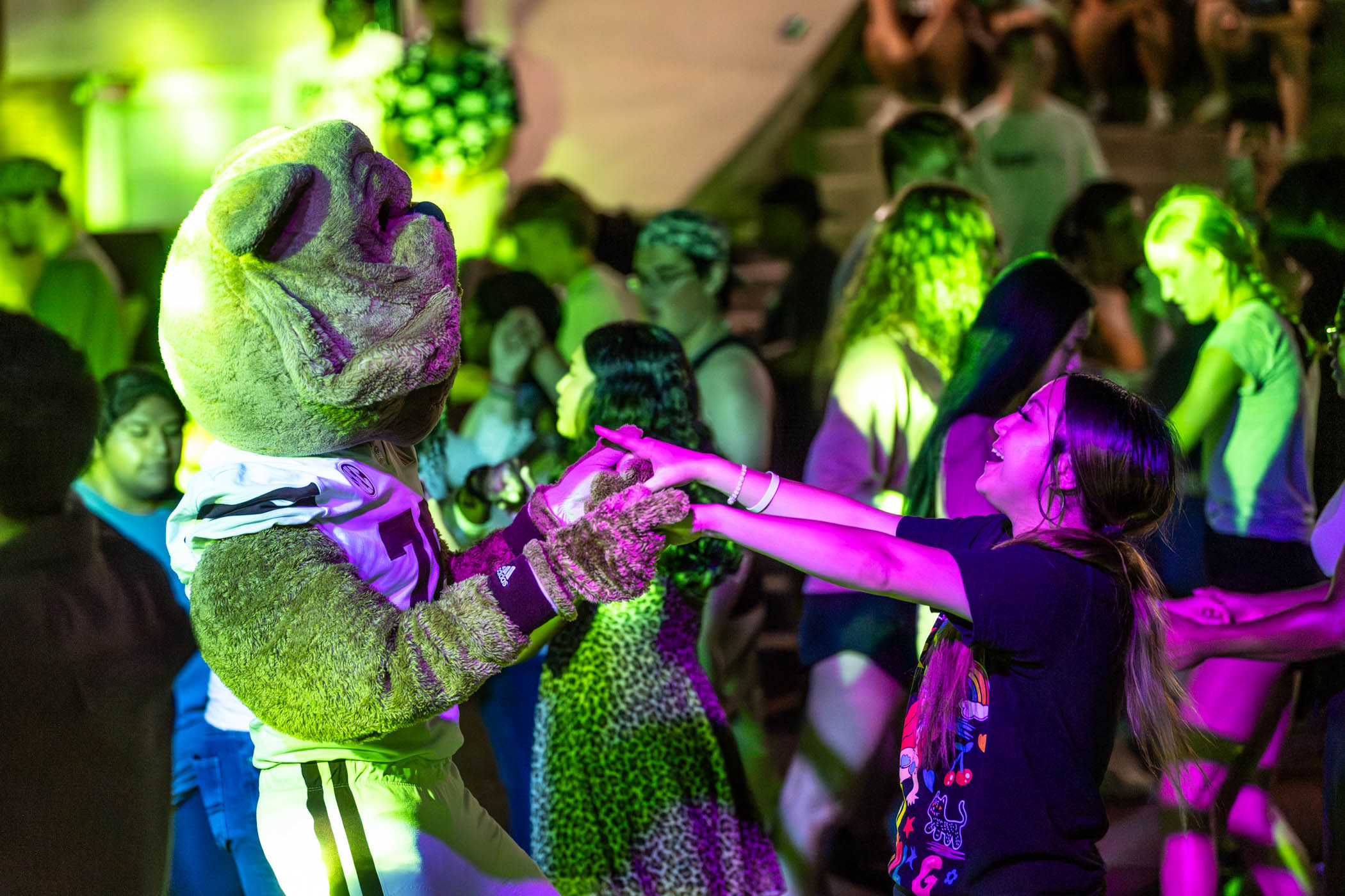 Heather Mar, a freshman chemistry major from Memphis, Tennessee, shares a dance with Bully in front of Lee Hall during Salsa in the Streets Thursday [Sept. 20]. The annual MSU Holmes Cultural Diversity Center event celebrates Latinx Heritage Month through mid-October and encourages participants to experience the art of Latin dance.