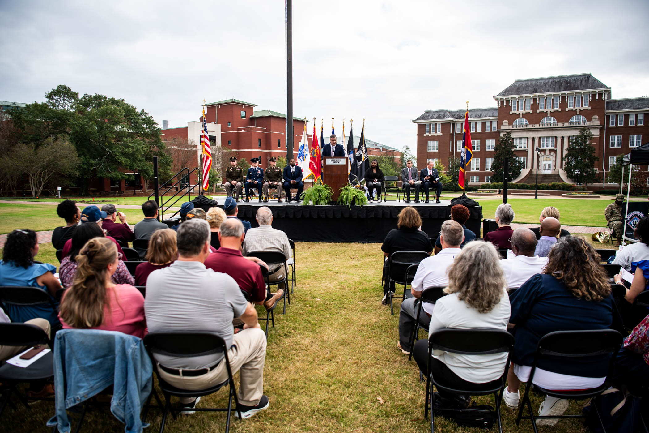 MSU honors and celebrates the sacrifices made by the servicemen and women to defend their country with an annual Veterans Day Ceremony, held on the Drill Field.  Following the program, participants were invited to view a special student-made art exhibit--&quot;Student Salutes,&quot; featuring pieces on individual veterans and their stories of service.