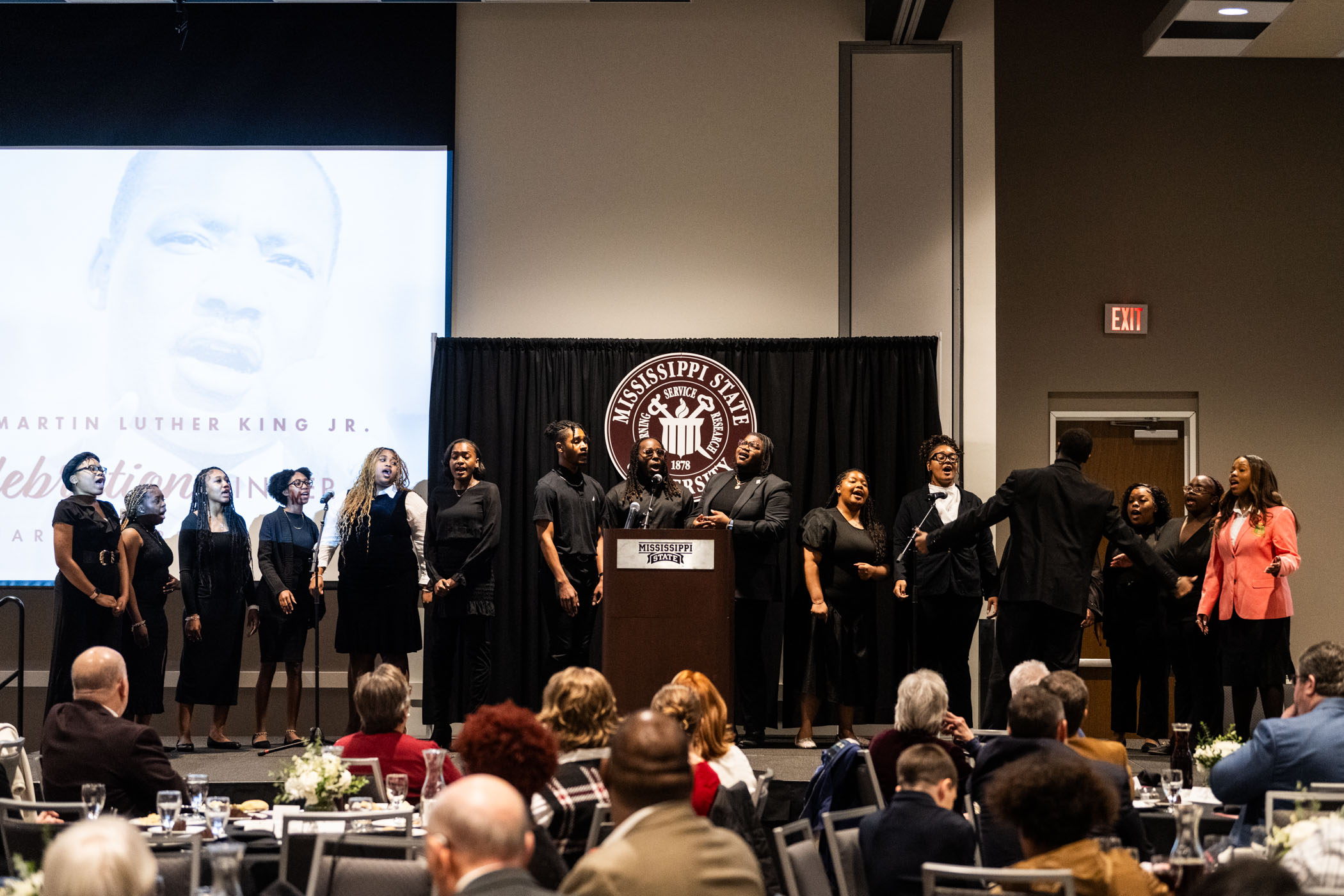 Guests are dazzled by the vocal talents of Black Voices- MSU&#039;s student gospel choir, as one of the featured acts taking the stage at the university&#039;s Martin Luther King Jr. Celebration Dinner on Friday [Jan 17.] Together, faculty, staff, and Starkville community leaders joined to honor the life and lasting legacy of Dr. King&#039;s influence.