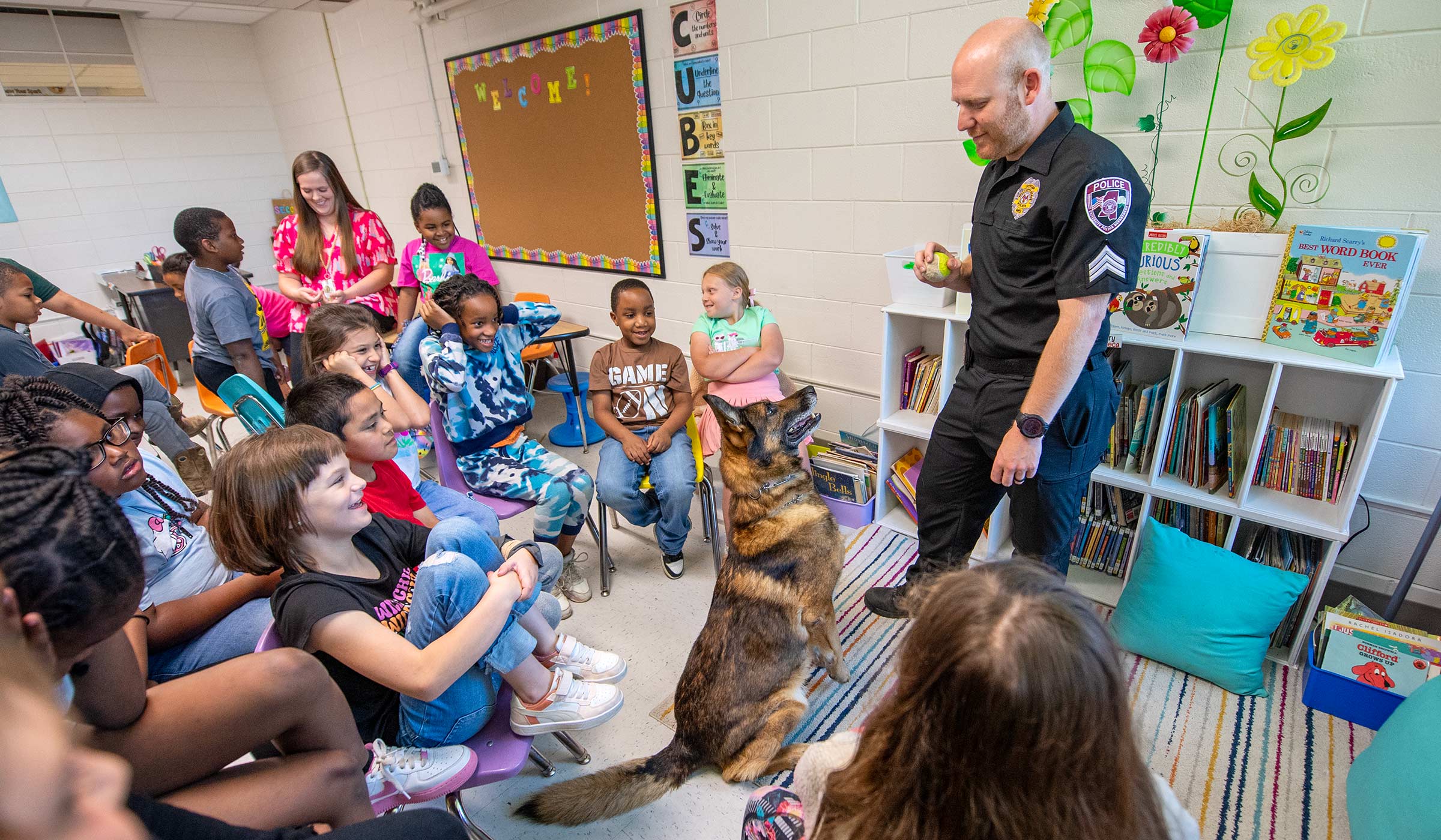 K9 Migel and Sgt. Patrick Jenkins visit local elementary school.