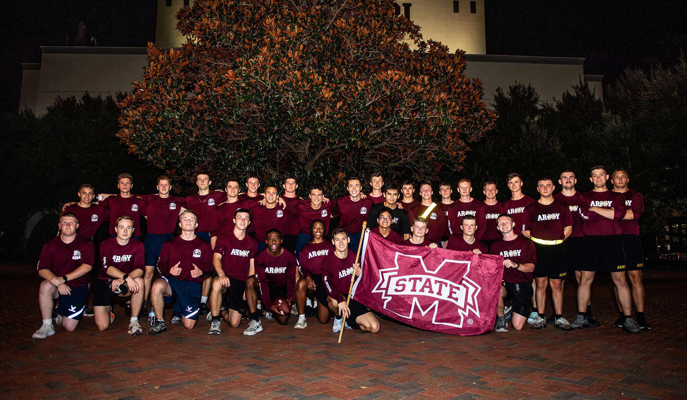 MSU Army ROTC cadets gather in the Junction after completing the annual Egg Bowl Run
