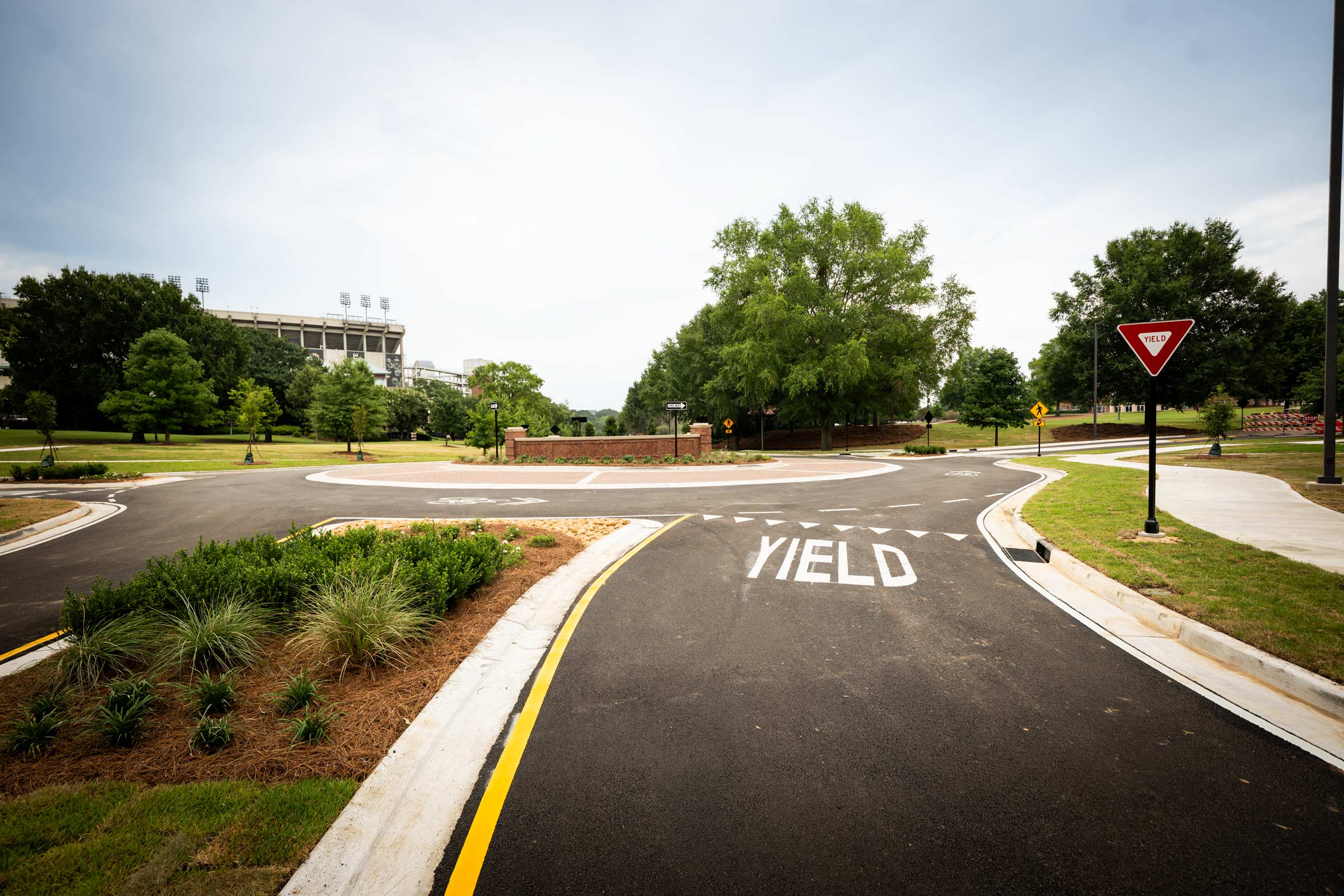 MSU welcomes visitors and improved campus safety with a recently completed traffic circle at the intersection of Stone Boulevard and Bost Drive. The infrastructure improvement will provide better traffic slow, pedestrian safety and reduced congestion at the primary west campus entry point prior to the start of the fall semester.