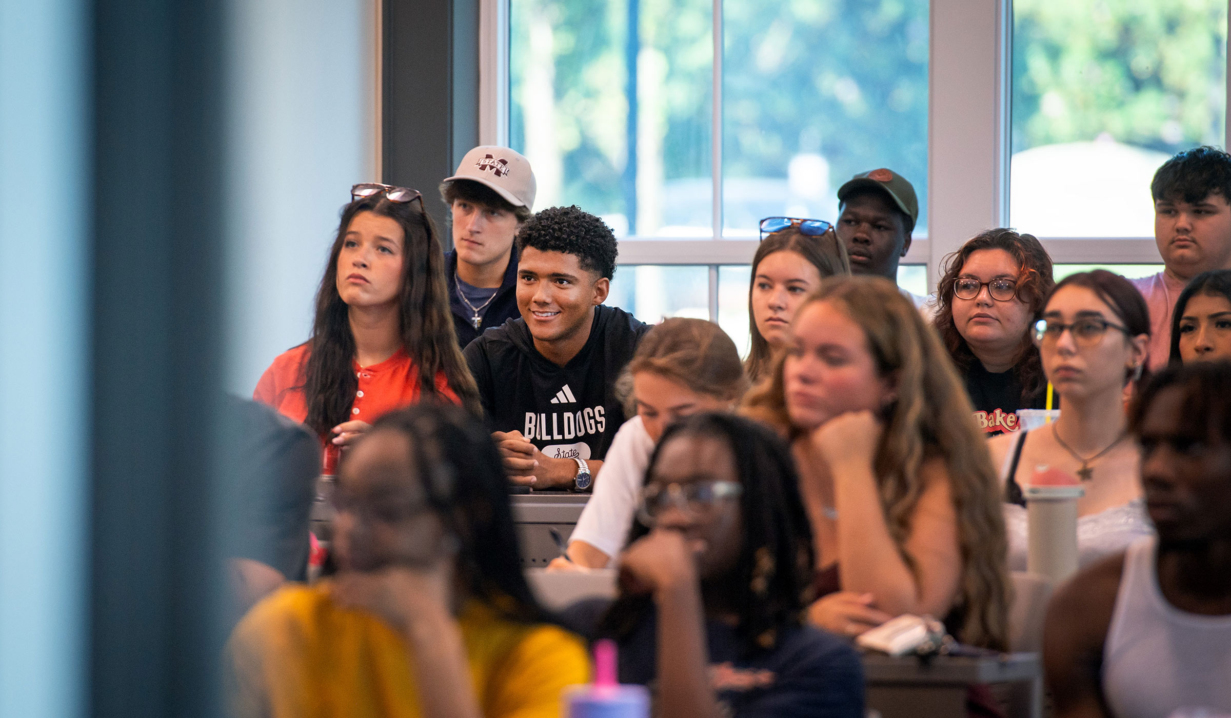 Students are sitting in class in Old Main Academic Center. 