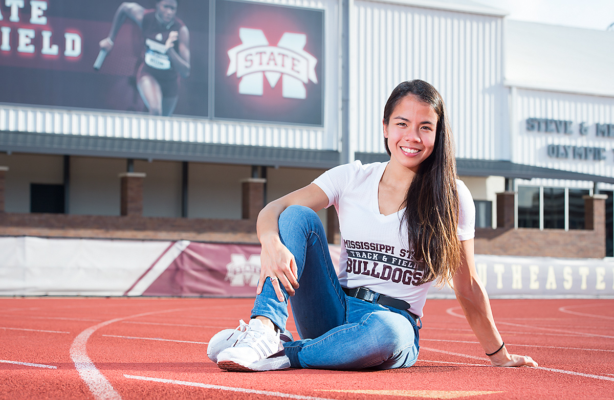 Marta Pen Freitas, pictured on MSU&amp;#039;s running track.