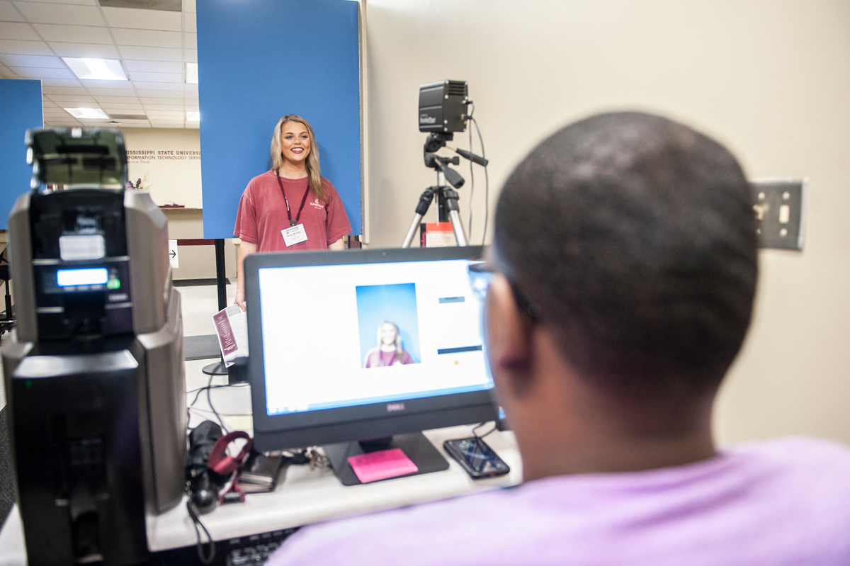 Anna Bradlie Blair poses for her MSU Student ID photo in Allen Hall.