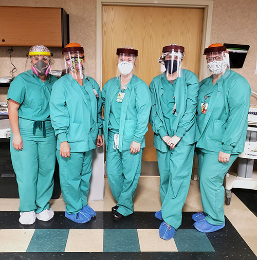 Anderson Regional Health System ICU nurses wear face shields made by MSU faculty and staff