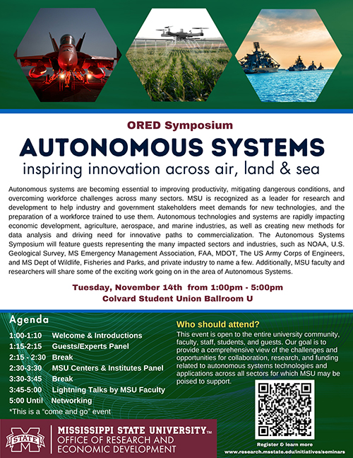 A flyer promoting MSU's autonomous systems symposium
