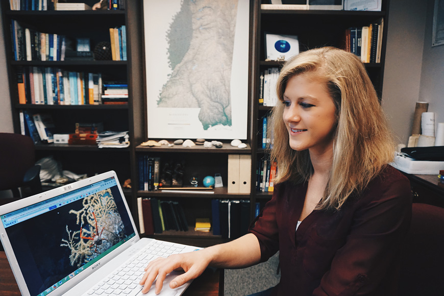 Caitlin Ruby, a Mississippi State geoscience/geospatial sciences master’s student from Long Beach, is embarking on an oceanographic research expedition in the western Pacific Ocean on board the National Oceanographic and Atmospheric Administration’s (NOAA) vessel, Okeanos Explorer. (Photo by Chase Neal)