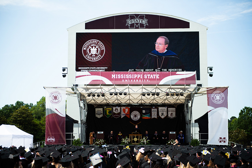 MSU President Mark E. Keenum addresses graduates at Davis Wade Stadium.