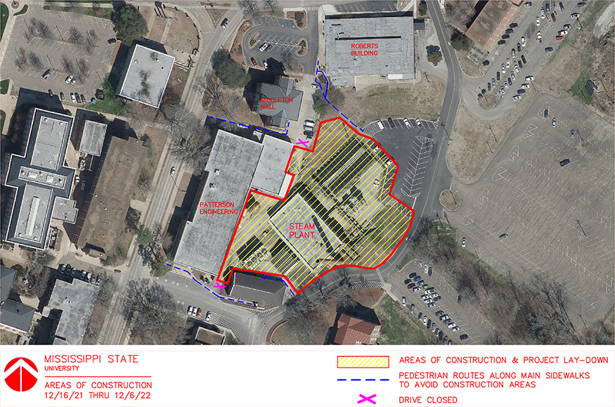 Overhead view of construction at MSU's Central Plant