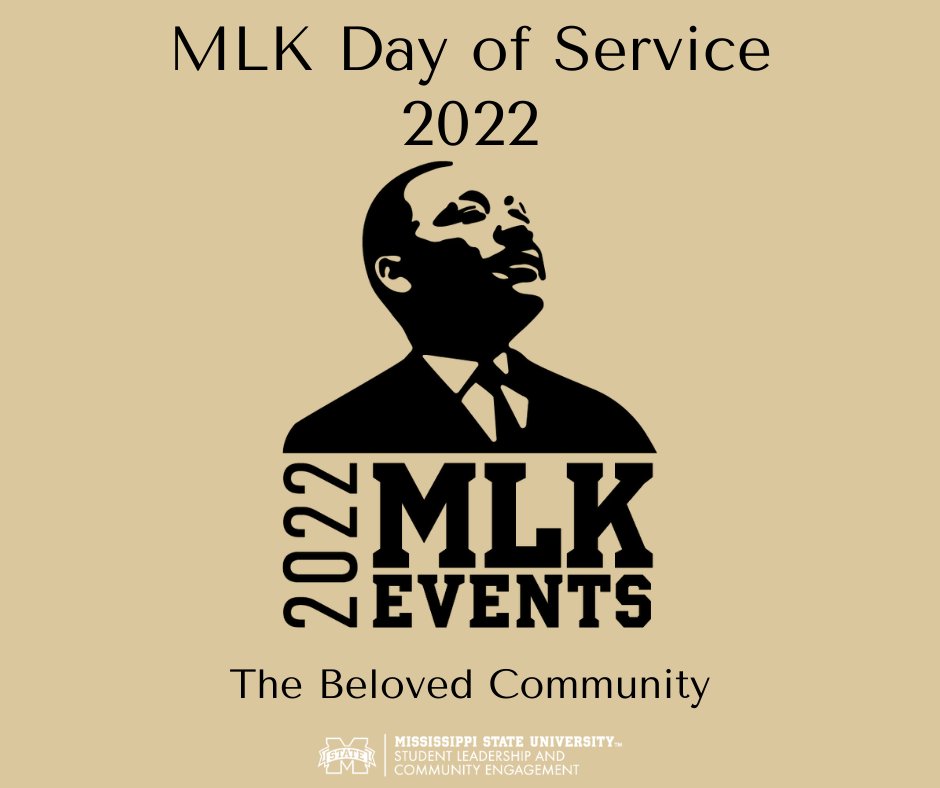 Black and gold 2022 Martin Luther King Jr. Day of Service with image of Martin Luther King Jr.