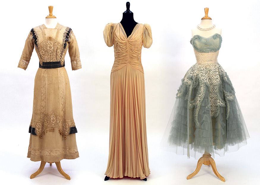 Three dresses from MSU's Historic Costume and Textiles Collection