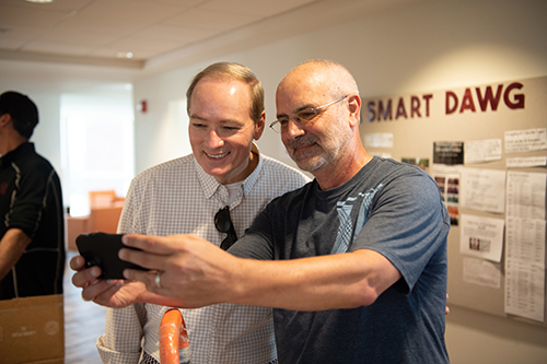 MSU President Mark E. Keenum takes a selfie with a parent during MVNU2MSU 2023.