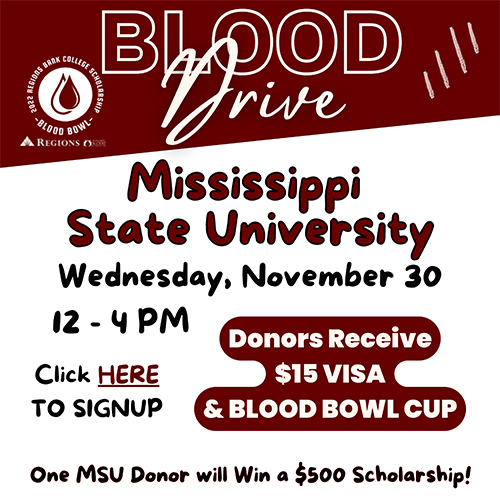A graphic promoting the Nov. 30 blood drive at MSU