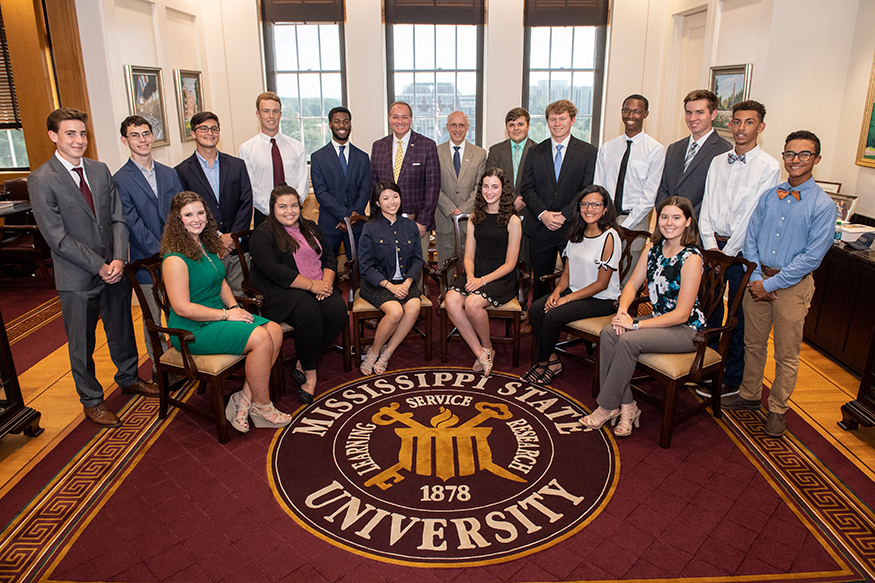 MSU’s newest Provost Scholars, pictured with Provost Shaw and President Keenum in the president’s suite in Lee Hall.