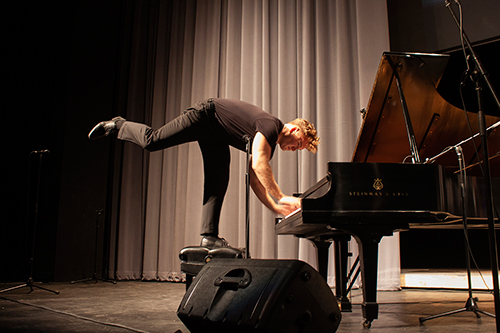 Dave Bennett performs his Jerry Lee Lewis act.