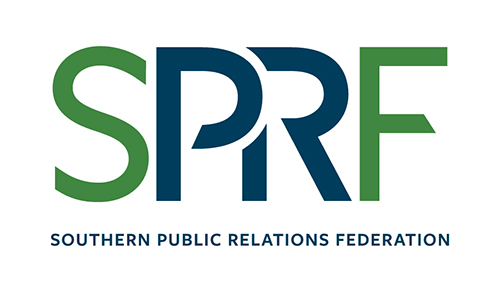Green and blue logo for the Southern Public Relations Federation, or SPRF