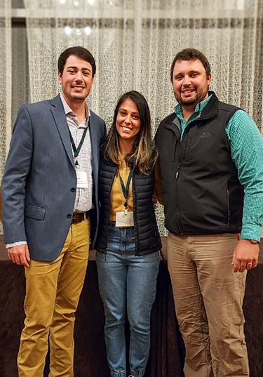 MSU student winners at the Southern Weed Science Society annual meeting include, left to right, Jake Patterson; Tábata Oliveira and Tayden Burrell. 