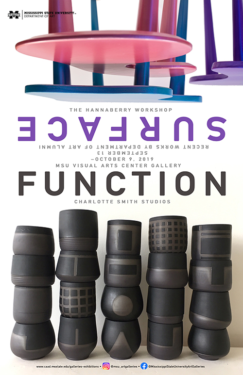 Running Sept. 13 through Oct. 9 at Mississippi State’s Visual Arts Center Gallery, “SURFACE • FUNCTION” is an exhibition of recent work by MSU Department of Art alumni Charlotte Smith, Sarah Qarqish and Morgan Welch.