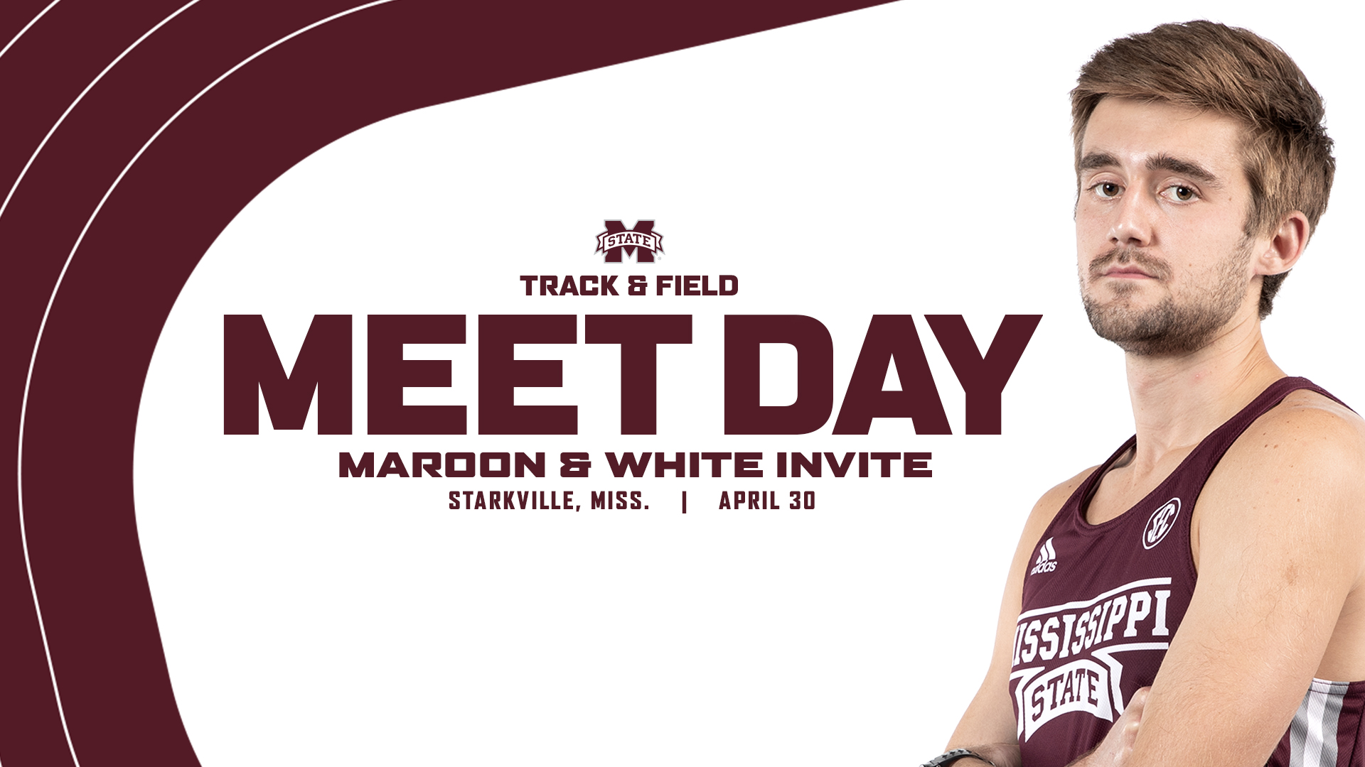 Maroon and White Invite graphic with an image of MSU distance runner Chandler Underwood