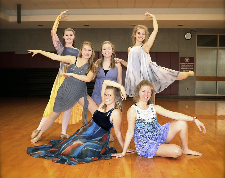 Terpsichore Dance Company at Mississippi State University is presenting its annual spring show Friday [April 6] in Starkville. Current members include (front row, left to right) Laura Sullivan and Mallory Haddock; (back row, left to right) Katelyn Wyatt, Madeline Martindale, Lindsey Downs and Mikayla Poindexter. Other performers include MSU alumna, dancer, choreographer, singer and actor Kayla Marie Gilmore and musician, producer, recording artist, songwriter and arts educator Ekpe Abioto of Memphis, Tennessee. (Photo submitted)