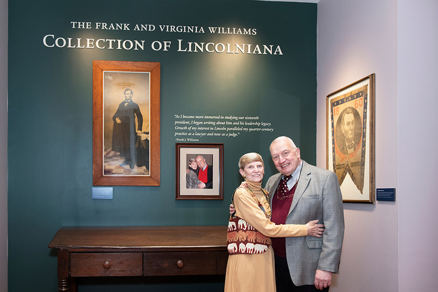 Former Rhode Island Chief Justice Frank J. Williams and his wife, Virginia, are pictured at Mississippi State’s Mitchell Memorial Library, home of the Frank and Virginia Williams Collection of Lincolniana. 