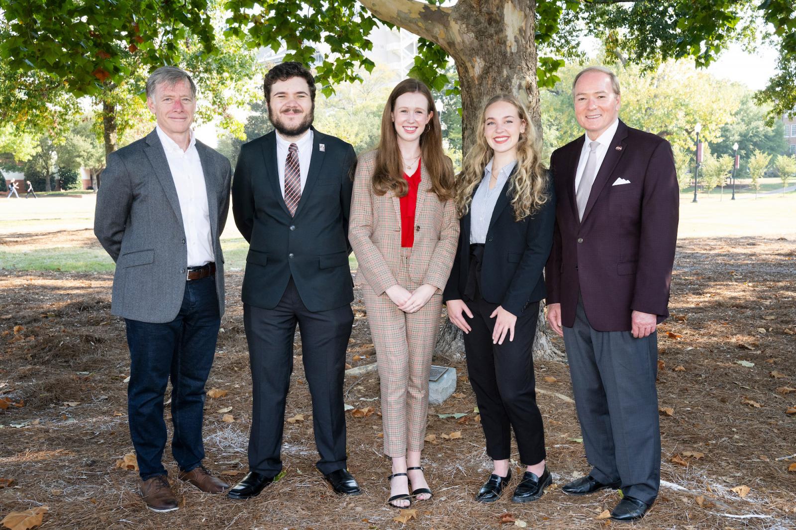 Pictured from left, former NASA Astronaut Christopher Ferguson, MSU Astronaut Scholars David Heson of Guntown, Annamarie L. Thompson of Trussville, Alabama, Alyssa Williams of Franklin, Tennessee, and MSU President Mark E. Keenum.  (Photo by Beth Wynn)