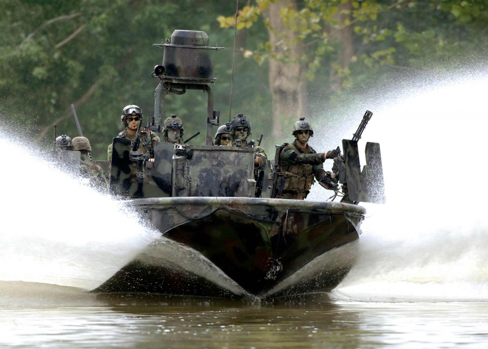 A U.S. Navy Riverine patrol craft, used by this branch of the armed forces on inland waterways, will be manned by a special boat team as one of several pieces of equipment on display this weekend during MSU’s first Navy Day Expo.