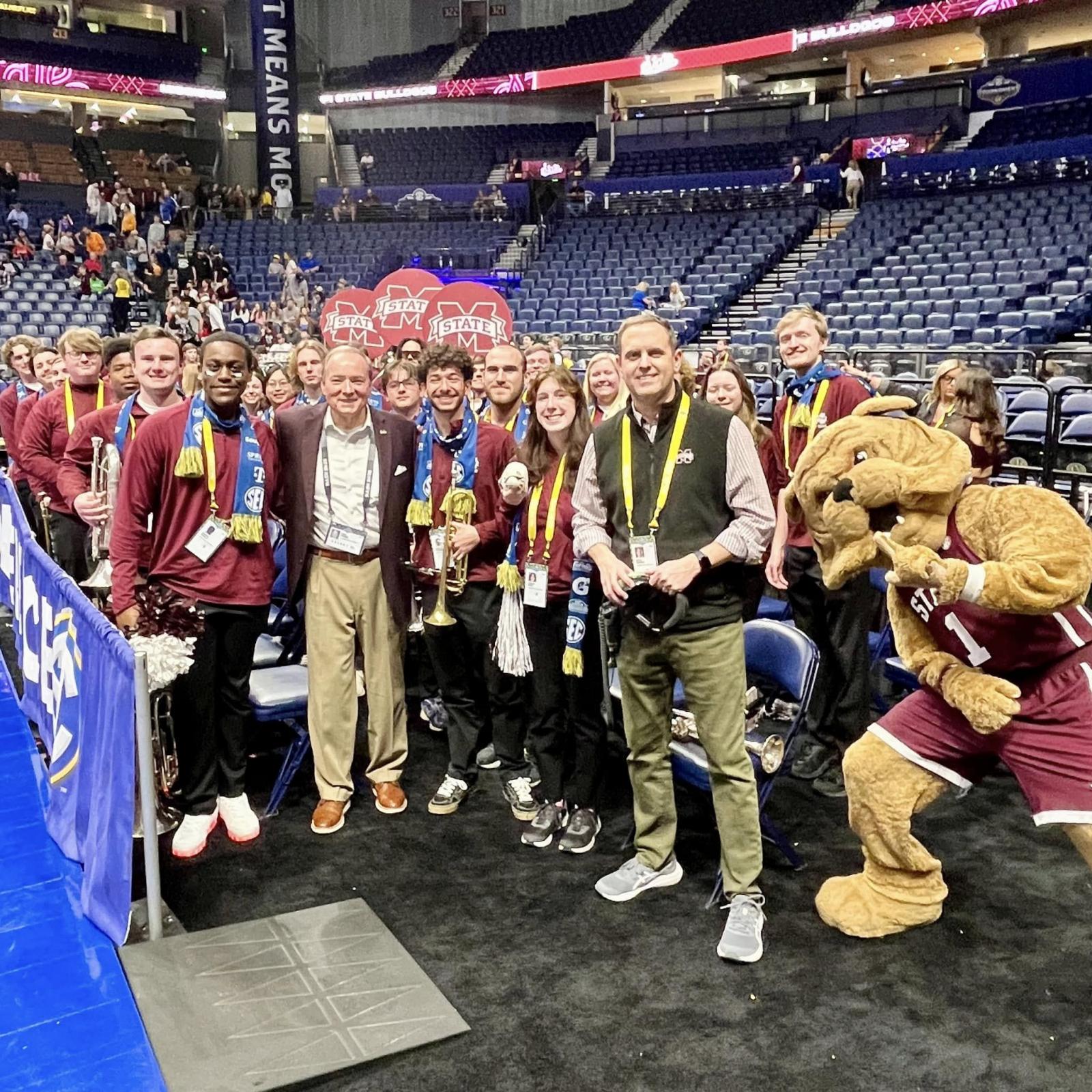 : After performing at the SEC Tournament, the MSU men’s basketball pep band, under the direction of Craig Aarhus, heads to Raleigh, North Carolina, to support the team in the first round of the NCAA Tournament as the Bulldogs face Baylor on Friday [March 21] at 11:15 a.m. CT. (Submitted photo)