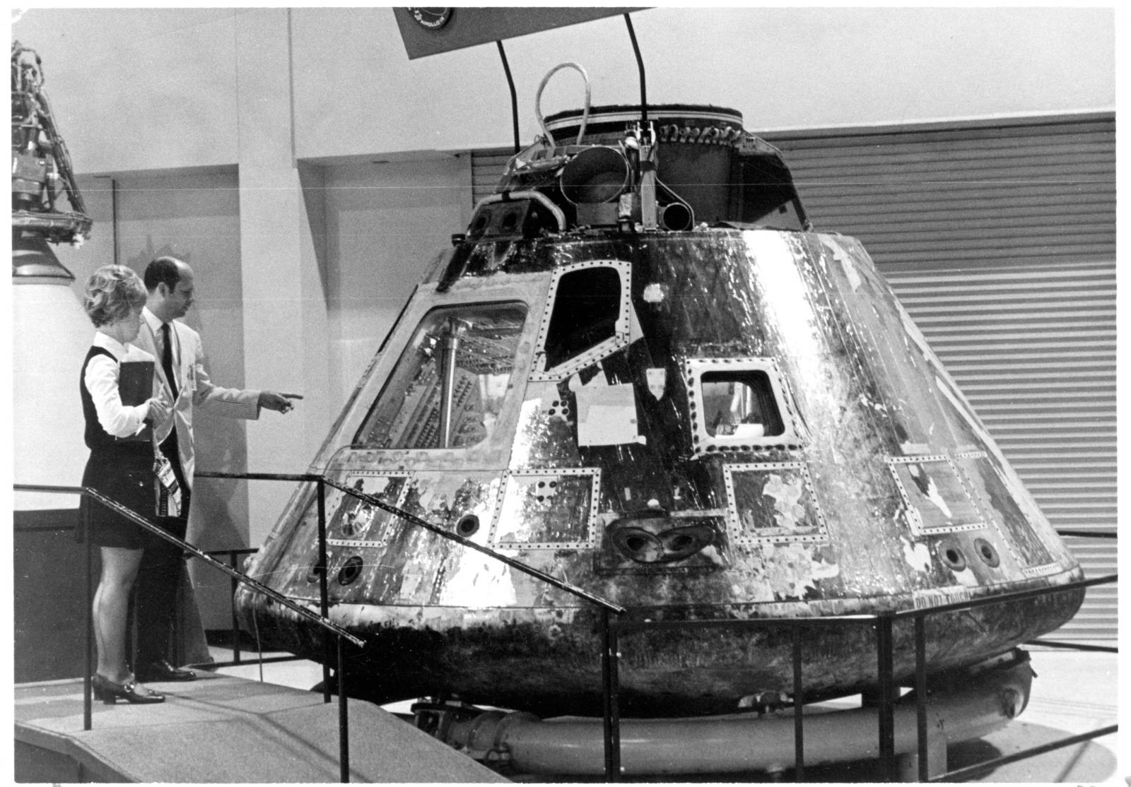 Robert “Ed” Smylie stands next to the command center used during the Apollo missions. Smylie, an MSU alumnus who played a pivotal role in the Apollo 13 mission’s success, died Monday [April 21]. (MSU Libraries archival photo)
