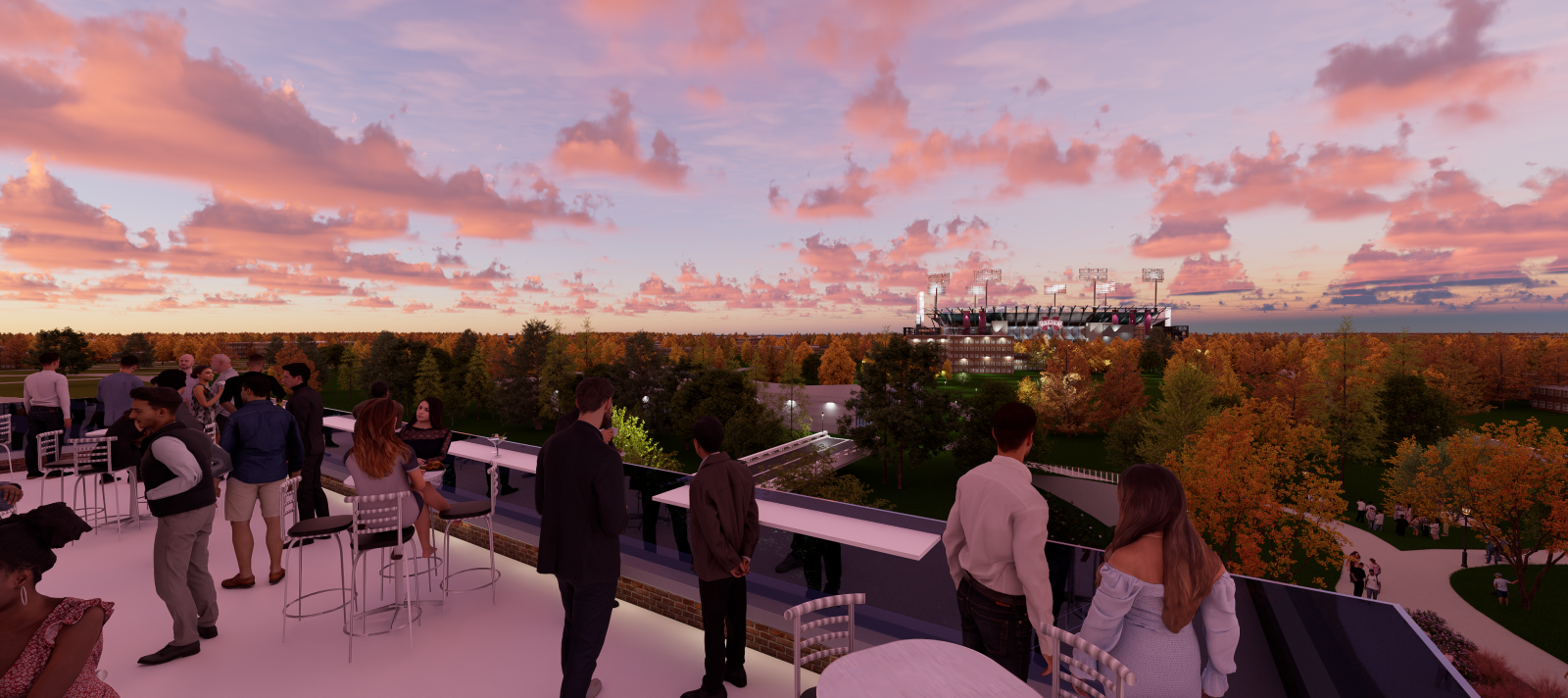 Architectural rendering from rooftop viewpoint
