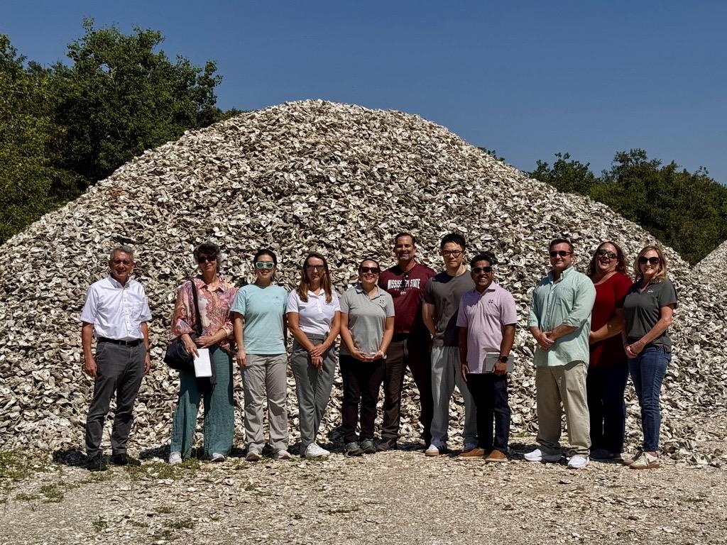 The research team that is a finalist for a $20 million award as part of the Gulf Futures Program includes, from left, David Perkes; Mississippi State University; Katerina Sergi, MSU; Boran Ma, University of Southern Mississippi; Narcia Pricope, MSU; Gina Rico-Mendez, MSU; Paul Mickle, MSU; Zhe Qiang, USM; Arun Venugopalan, MSU; Ryan Bradley, Mississippi Commercial Fisheries United; Cristina Childers, MSU; and Denise Navicky, MSU.