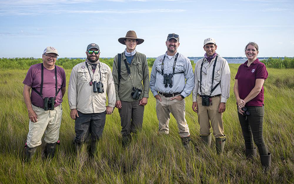 Pictured from left are Mississippi State Associate Research Professor Mark Woodrey, Research Associate II Tim Guida, doctoral student Jacob Wessels, Associate Professor Ray Iglay, Research Associate I Matt Sukiennik and Kristine Evans, associate professor and associate director of MSU’s Geosystems Research Institute.