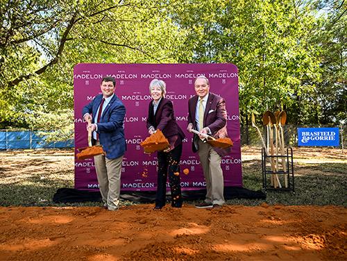 MSU Foundation President and CEO John Rush, Starkville Mayor Lynn Spruill and MSU President Mark E. Keenum at the groundbreaking ceremony for Hotel Madelon