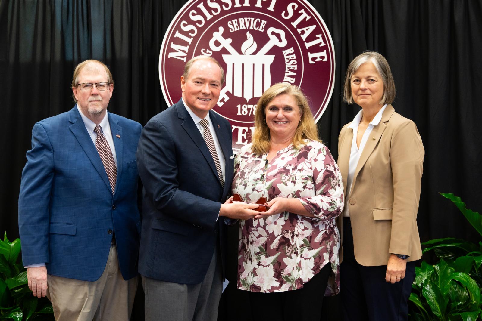 Vice President for DAFVM Keith Coble, MSU President Mark E. Keenum, Associate Director of Sponsored Projects Tina Kinard, and Vice President for Research and Economic Development Julie Jordan