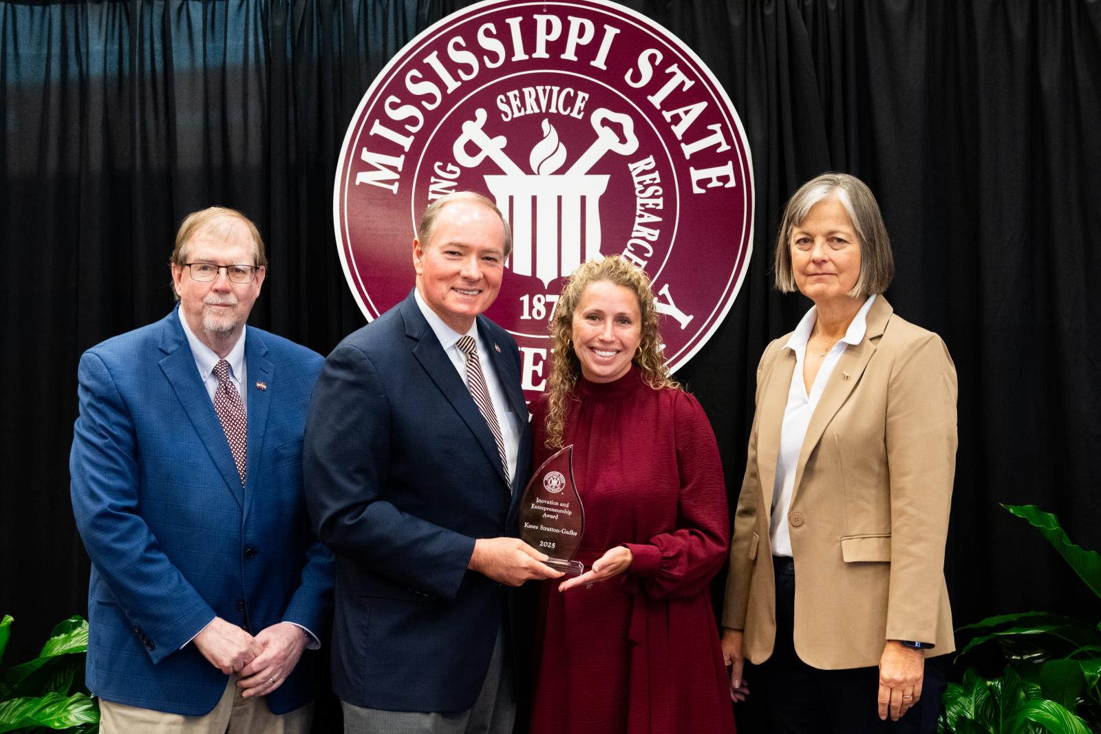 Vice President for DAFVM Keith Coble, President Mark E. Keenum, Kasee Stratton-Gadke, Vice President for Research and Economic Development Julie Jordan.