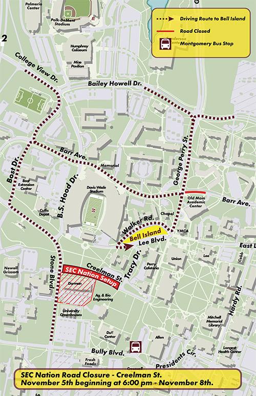 campus map for SEC Nation traffic routing