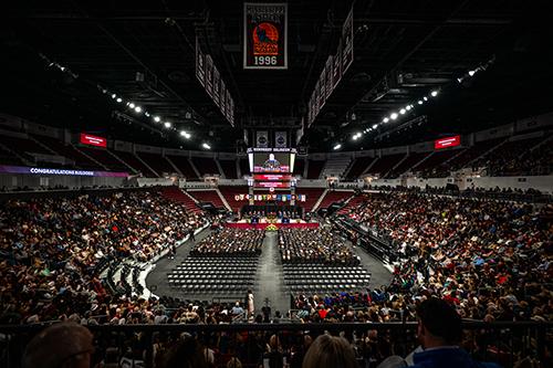 A large crowd gathers at Humphrey Coliseum Dec. 12 for commencement ceremonies.