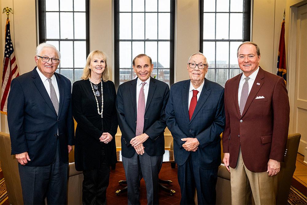 Riley Foundation Vice President Dr. Malcolm Portera, Riley Foundation Executive Director Becky Farley, Riley Foundation President Marty Davidson, Riley Foundation Treasurer Tommy Dulaney and MSU President Dr. Mark E.  Keenum