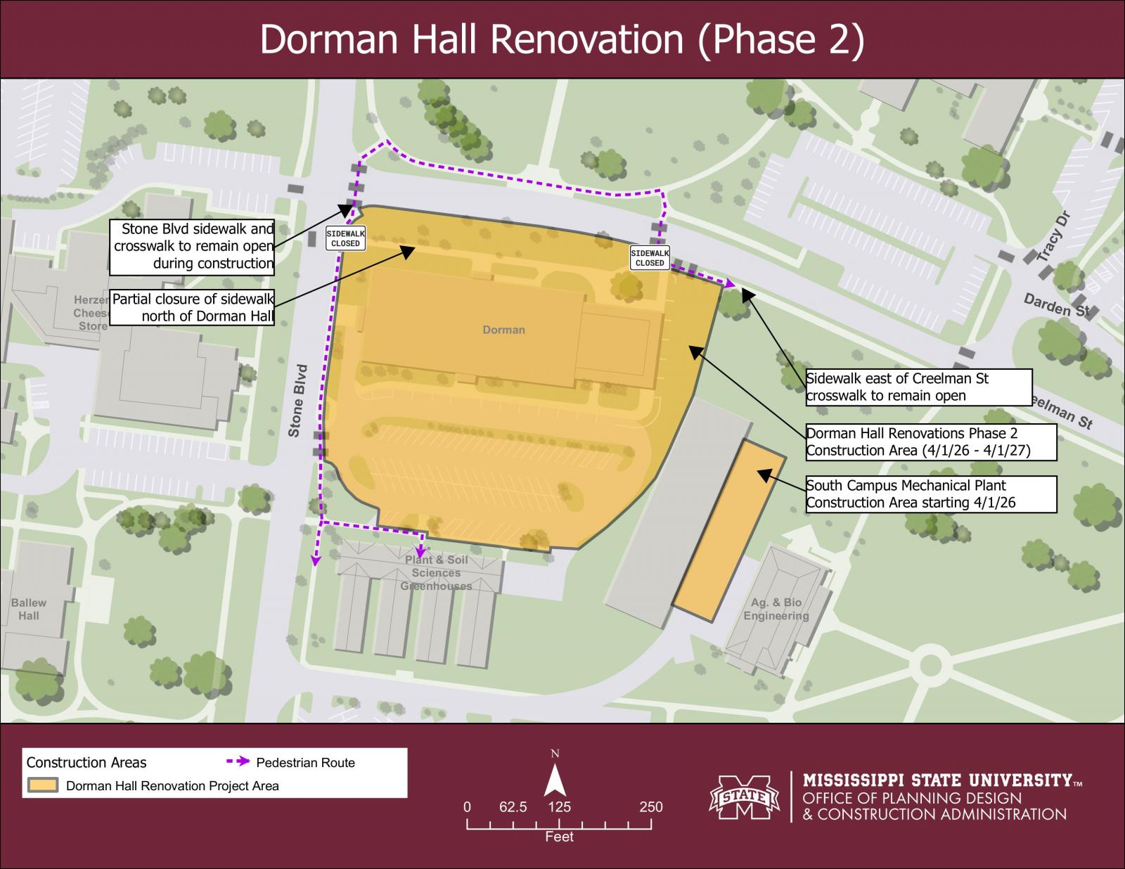Map showing Dorman Hall renovation, phase 2