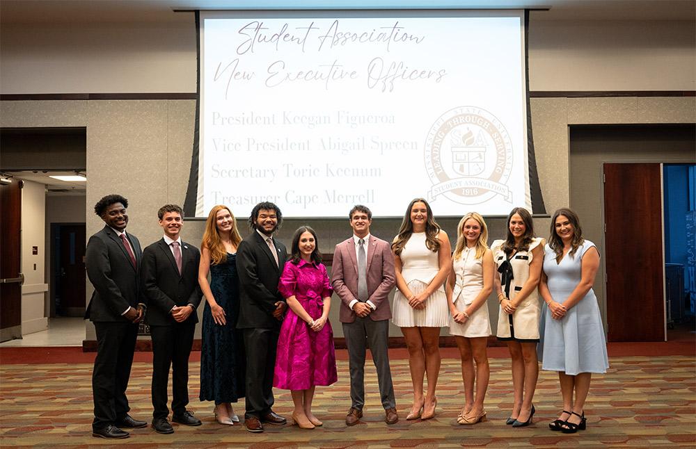 Mississippi State’s new Student Association officers for 2026-27 are pictured during a recent campus dinner and inauguration.