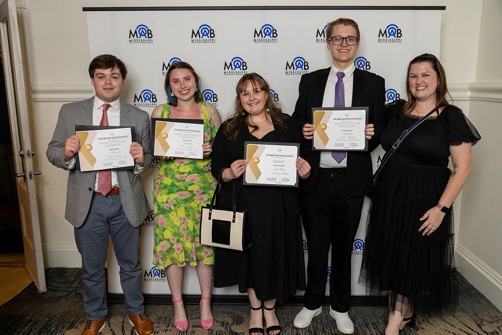 From left, Wesley Webb, senior political science major from Oxford, Brooklin Gall, senior communication from Hattiesburg; Gracelyn Johnson, sophomore communication major from Amory; Ashton Stanley, senior professional meteorology major from Biloxi; and MSU Radio Station Manager, 91.1 The Junction, Becca Thorn.