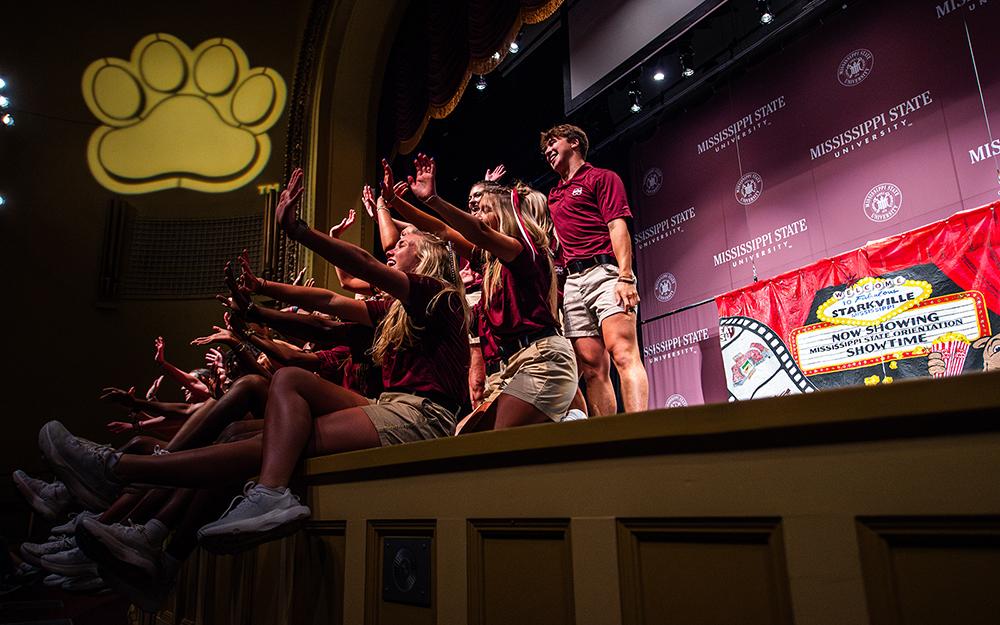 MSU Orientation Leaders welcome a 2025 crowd of incoming students and their families with an annual skit designed as a fun and informative kickoff for each Orientation session.