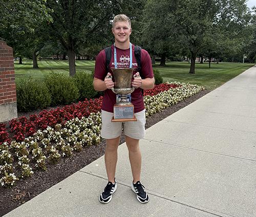 Rising senior Mississippi State agribusiness and accounting double major Dalton Niederhaus receives the international Phi Delta Theta Fraternity’s Junior of the Year Award.
